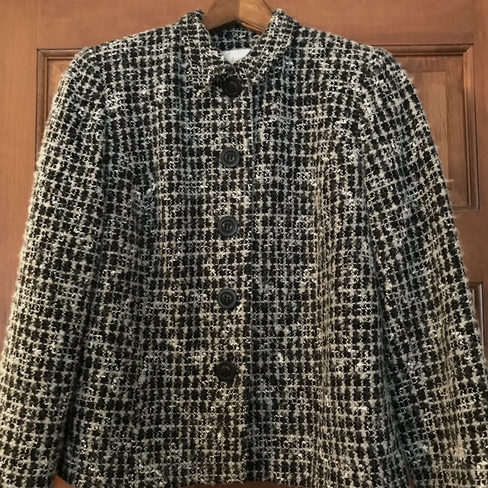 Vintage Women’s Blazer Jacket, Sz 6 Petite, Black/White